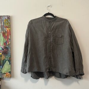 Nest Robe Japanese 100% linen grey oversized fit button up top in Size F